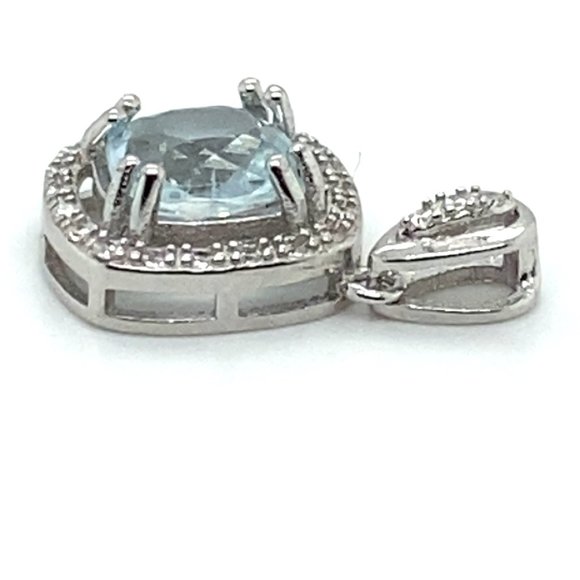 Aquamarine 1.30ct White Gold Finish Solid 925 Sterling Silver Pendant - Picture 5 of 7